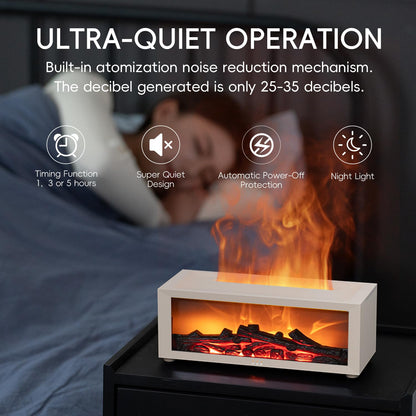 YALEDI Essential Oil Diffuser | 7-Color Fireplace Flame, 150ml Ultrasonic Diffuser with Remote & Timer – White