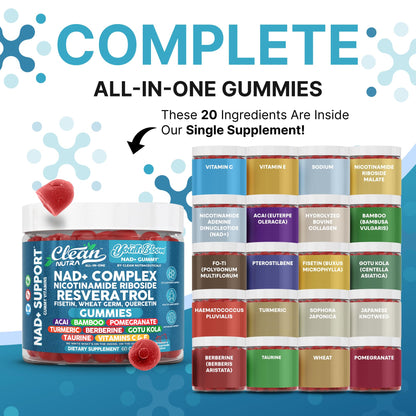 Youth Bloom NAD+ Gummies - Resveratrol, Turmeric & Collagen (60 Ct) | Clean Nutra