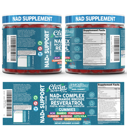 Youth Bloom NAD+ Gummies - Resveratrol, Turmeric & Collagen (60 Ct) | Clean Nutra