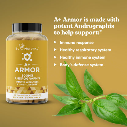 A+ Armor Andrographis Pure 800 mg – Immune Support, 60 Vegan Soft Capsules