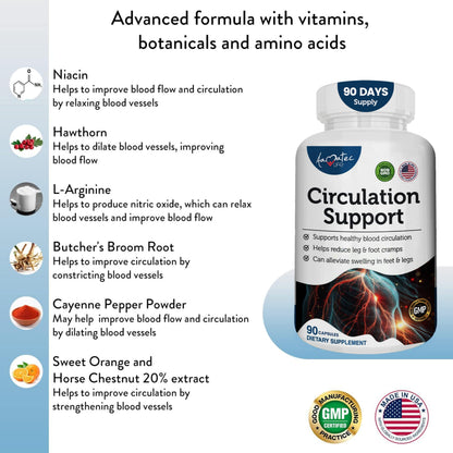 AAMATEC LIFE – Blood Circulation Support for Arteries & Veins Health, L-Arginine & Ginger, 90 Capsules