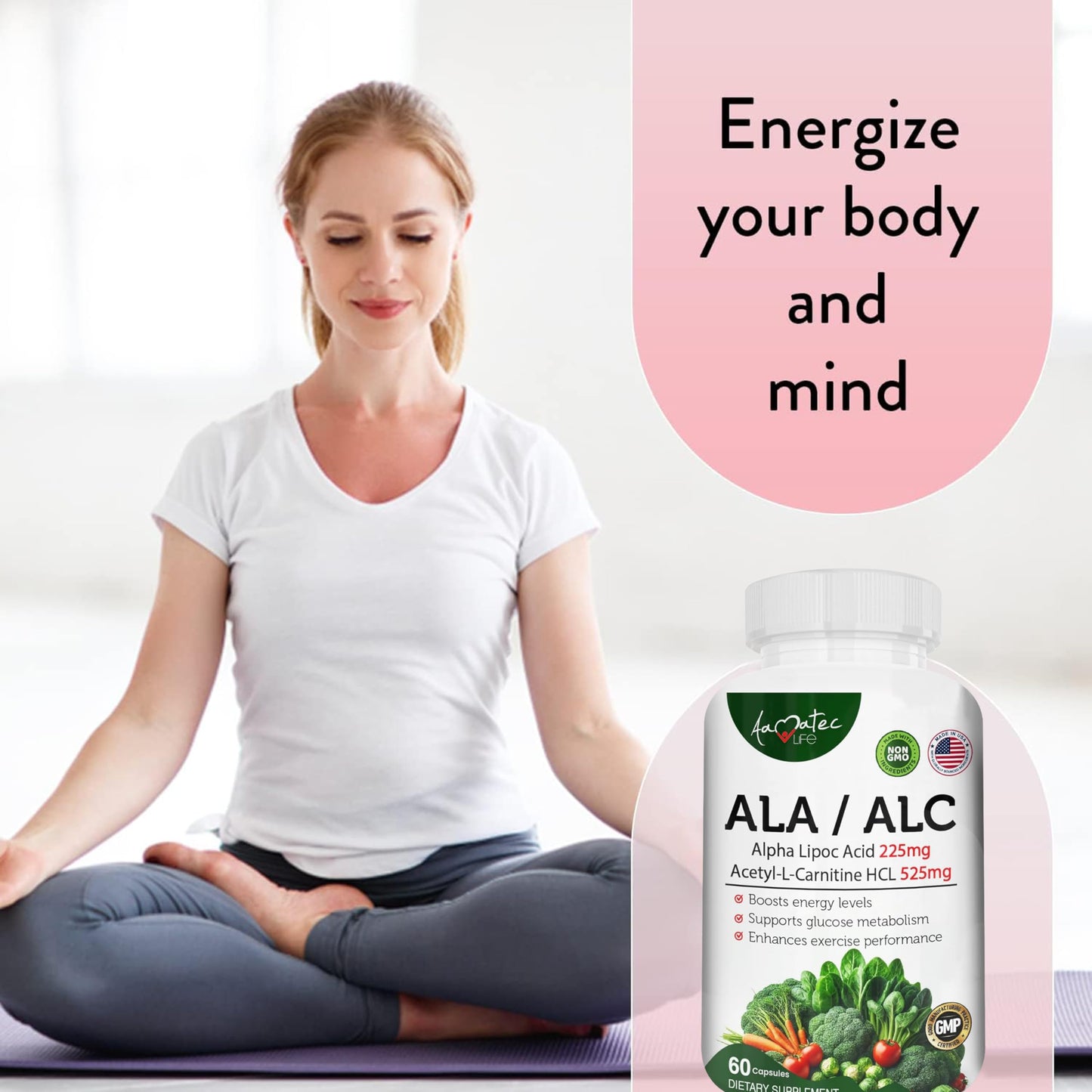 AAMATEC LIFE ALA/ALC High Potency Formula – Alpha Lipoic Acid & Acetyl-L-Carnitine HCl, Antioxidant Support, Energy Boost – 60 Capsules