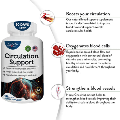 AAMATEC LIFE – Blood Circulation Support for Arteries & Veins Health, L-Arginine & Ginger, 90 Capsules