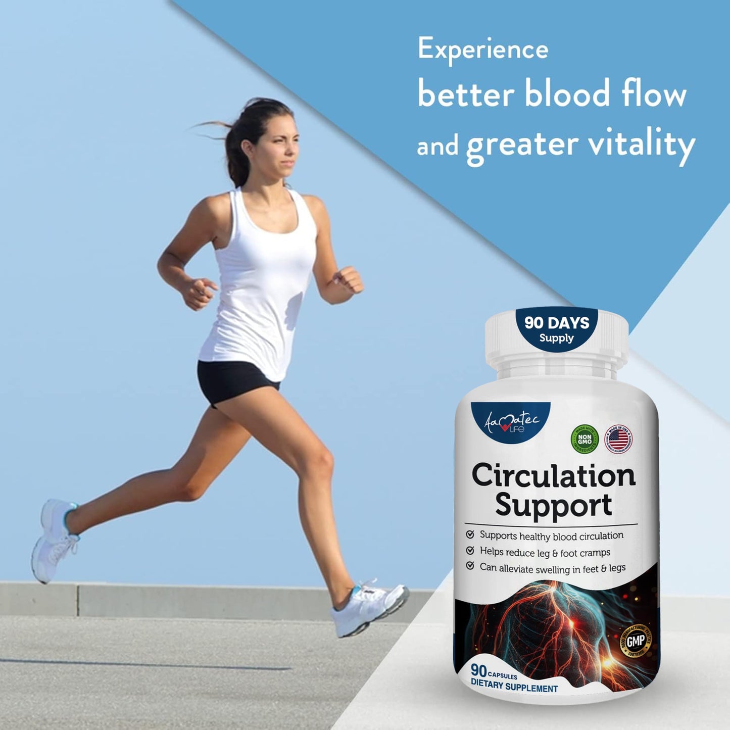 AAMATEC LIFE – Blood Circulation Support for Arteries & Veins Health, L-Arginine & Ginger, 90 Capsules