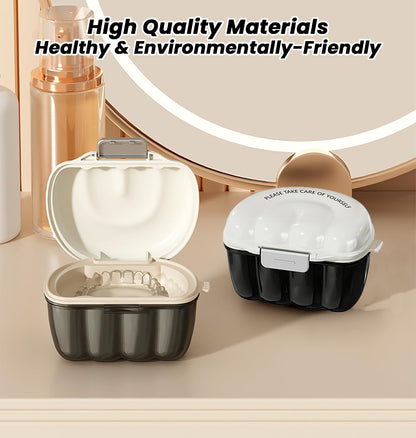 AARAINBOW 2-in-1 Retainer Cleaner Case – Leak-Proof Denture Bath Box with Strainer Basket (D White)