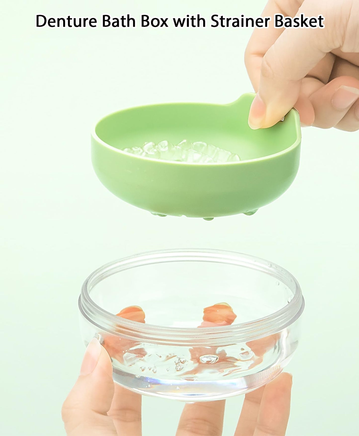 AARAINBOW Retainer Cleaner Case - Leak-Proof Denture Bath Box with Strainer Basket (Green)