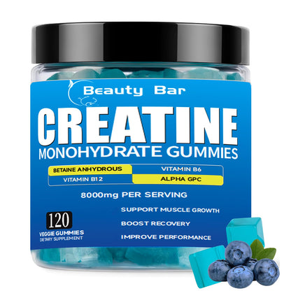 Aavlarla Creatine Monohydrate Gummies – 8000mg per Serving, Vegan, Sugar-Free, Blueberry Flavor, 120 Count
