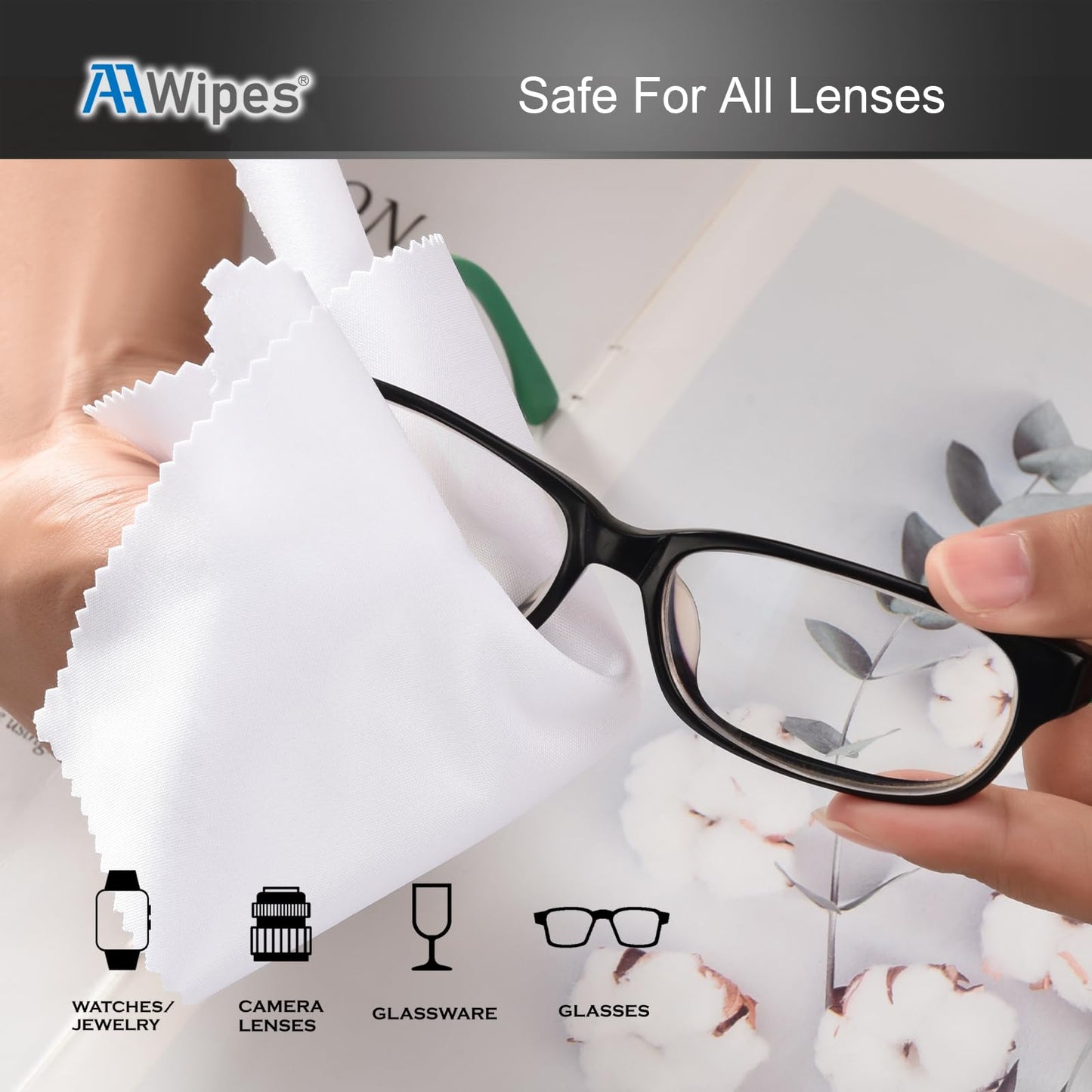 AAWipes Eyeglasses Cleaning Cloths – 30 Pack (6x7 inches), White & Dark Grey – Microfiber Lens Wipes V0693