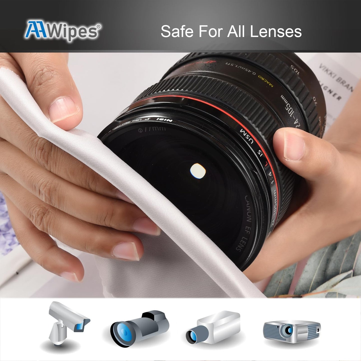 AAWipes Eyeglasses Cleaning Cloths – 30 Pack (6x7 inches), White & Dark Grey – Microfiber Lens Wipes V0693