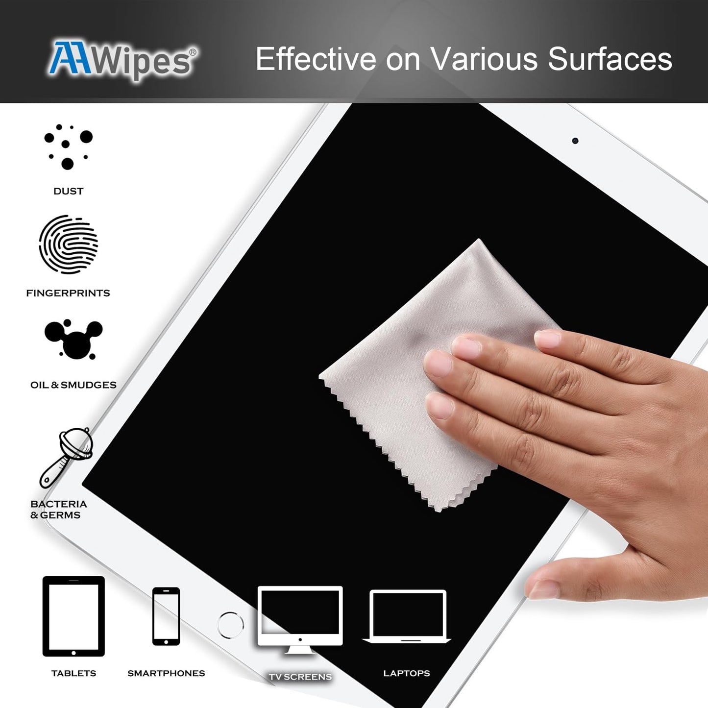 AAWipes Eyeglasses Cleaning Cloths – 30 Pack (6x7 inches), White & Dark Grey – Microfiber Lens Wipes V0693