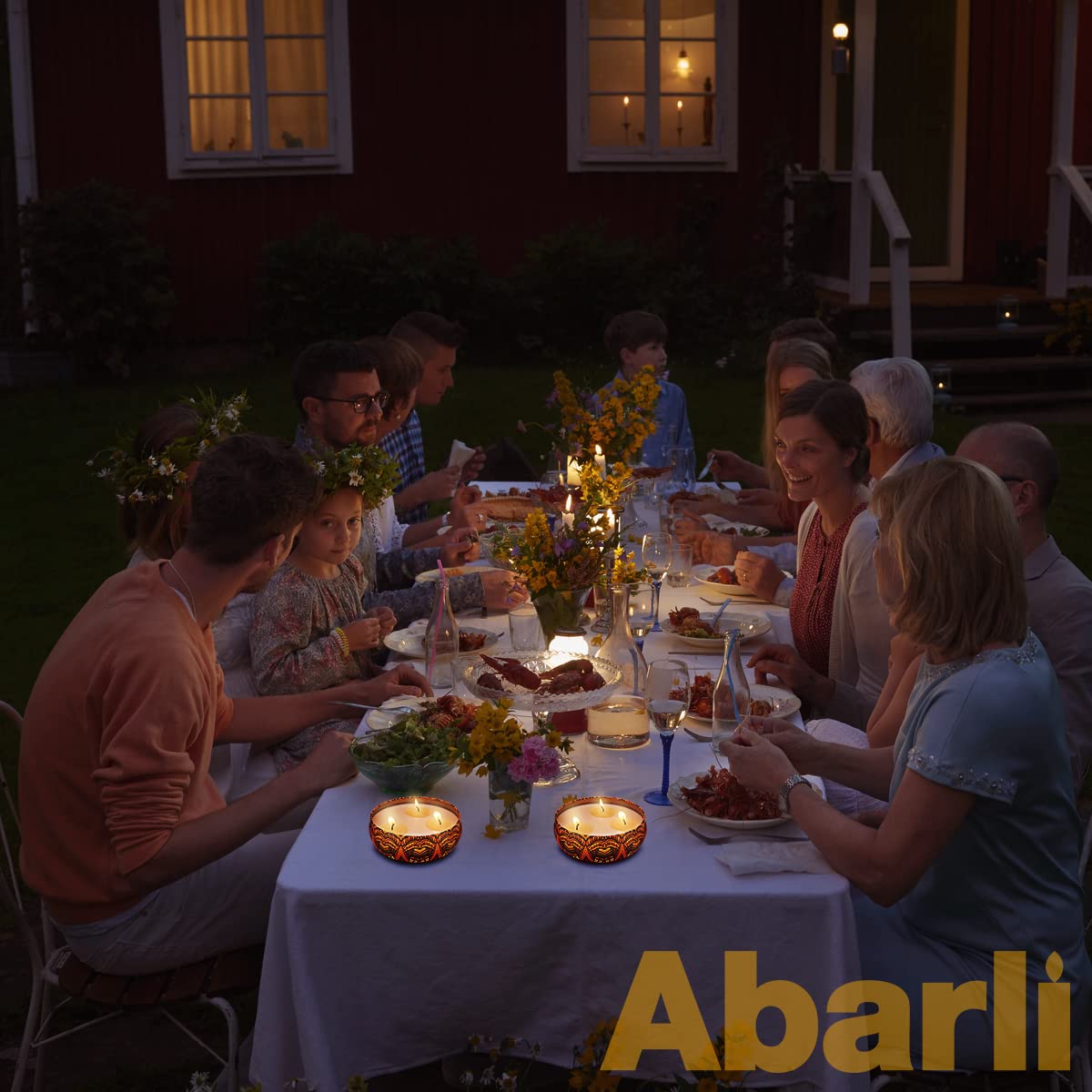 Abarli Citronella Candles Outdoor – 3-Pack, Large 13.5oz Soy Wax, 3-Wick, Blue & White Tin