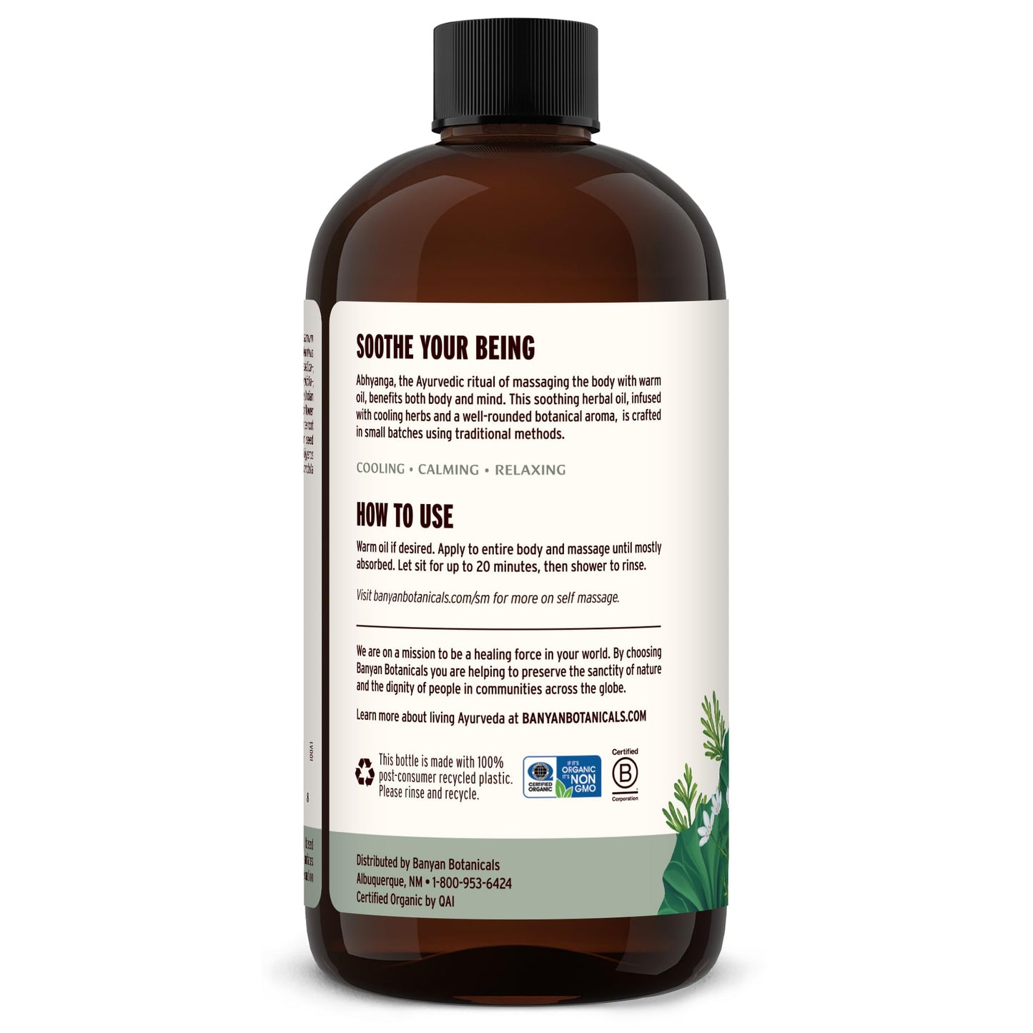 Banyan Botanicals Pitta Massage Oil – Ayurvedic Abhyanga with Gotu Kola & Guduchi | 24 oz