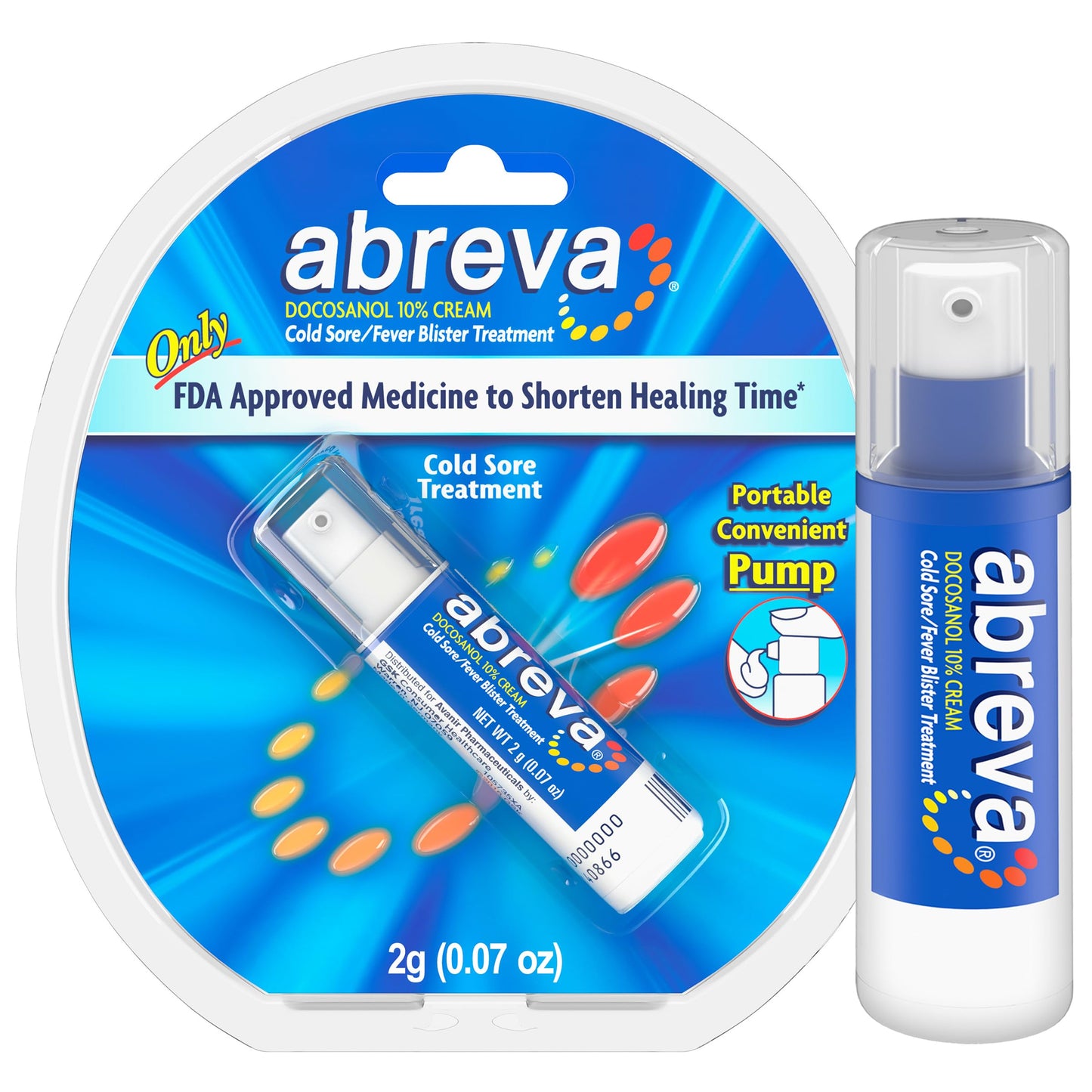 Abreva 10% Docosanol Cold Sore Treatment — Shortens Healing Time (2.5 Days) | 0.07 oz Pump