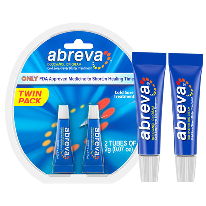 Abreva 10% Docosanol Cold Sore Treatment – Shortens Healing Time to 2.5 Days (0.07 oz) Tube x2