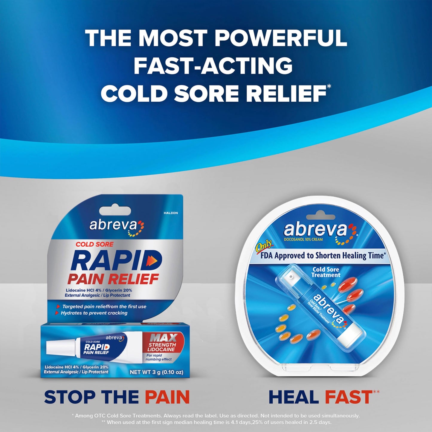 Abreva Cold Sore Treatment Rapid Pain Relief Cream — 3 g Tube