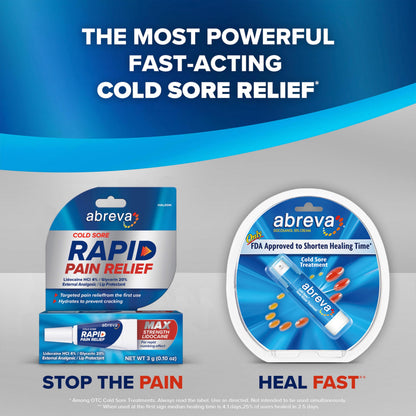 Abreva Cold Sore Treatment Rapid Pain Relief Cream — 3 g Tube