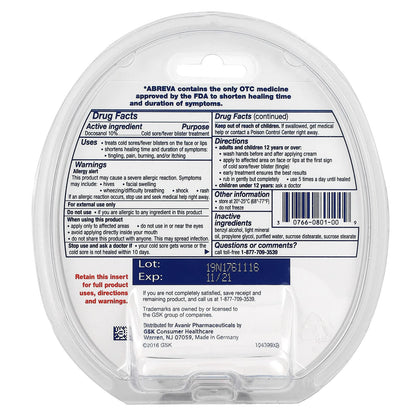 Abreva Cream – Fast-Acting Cold Sore Treatment (On-The-Go Tube)