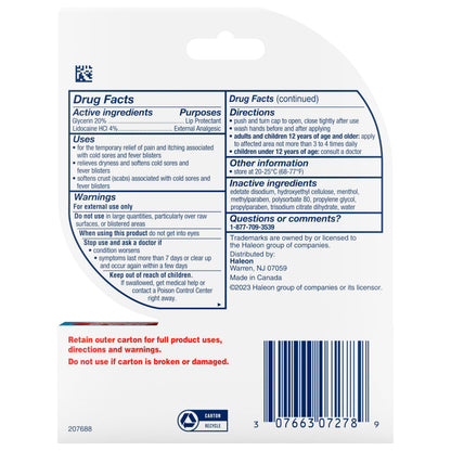 Abreva Cold Sore Treatment Rapid Pain Relief Cream — 3 g Tube