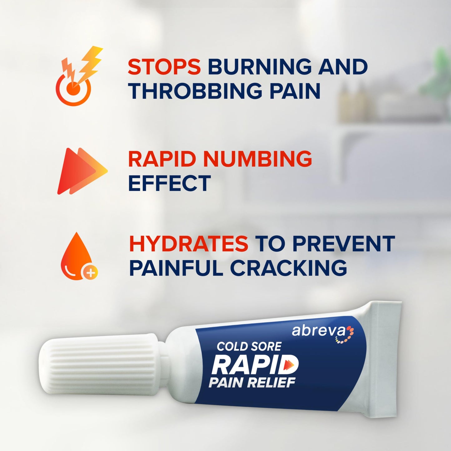 Abreva Cold Sore Treatment Rapid Pain Relief Cream — 3 g Tube