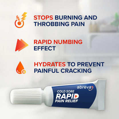 Abreva Cold Sore Treatment Rapid Pain Relief Cream — 3 g Tube