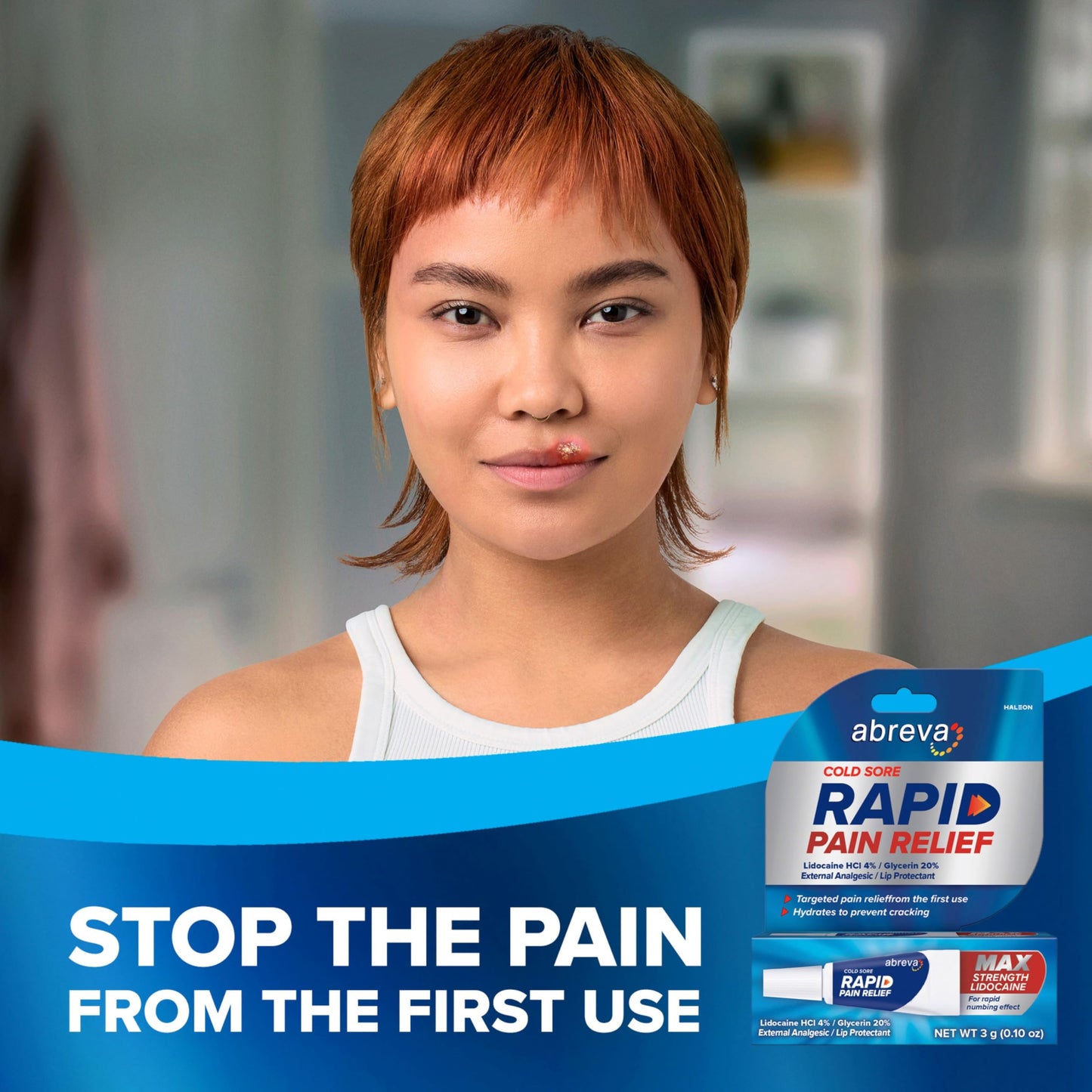 Abreva Cold Sore Treatment Rapid Pain Relief Cream — 3 g Tube