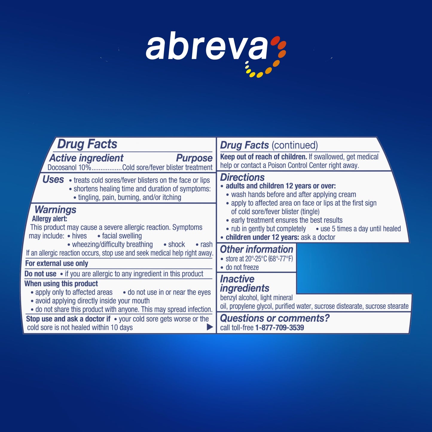 Abreva 10% Docosanol Cold Sore Treatment – Shortens Healing Time to 2.5 Days (0.07 oz) Tube x2