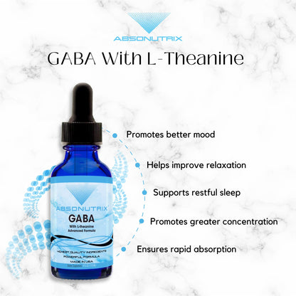 Absonutrix GABA + L-Theanine 290 mg Liquid — 4 oz, 300 Servings, Made in USA