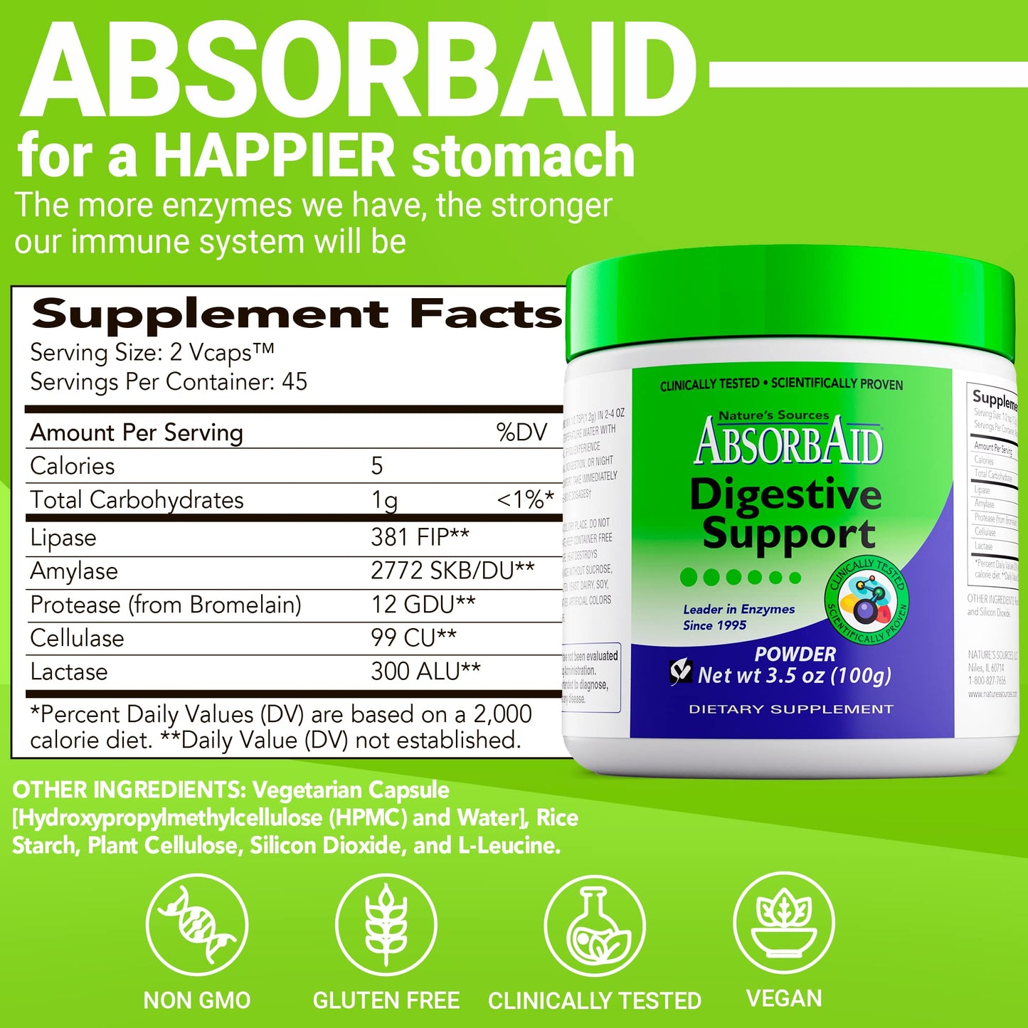 AbsorbAid Digestive Enzymes 100g | Proven to Increase Nutrient Absorption by up to 71%