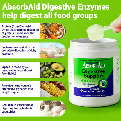 AbsorbAid Digestive Enzymes 300 Grams, Proven to Increase Vital Nutrient Absorption by up to 71%