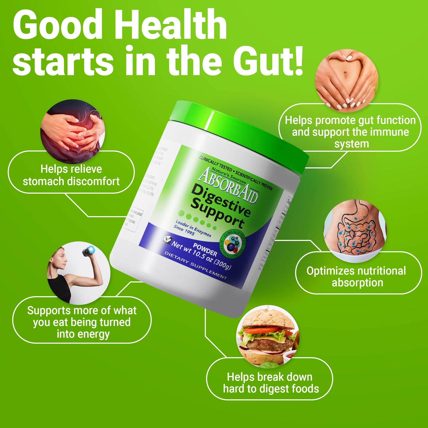 AbsorbAid Digestive Enzymes 300 Grams, Proven to Increase Vital Nutrient Absorption by up to 71%