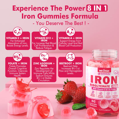 Iron Bisglycinate Gummies with Vitamin C - Sugar-Free, Gentle Iron for Adults