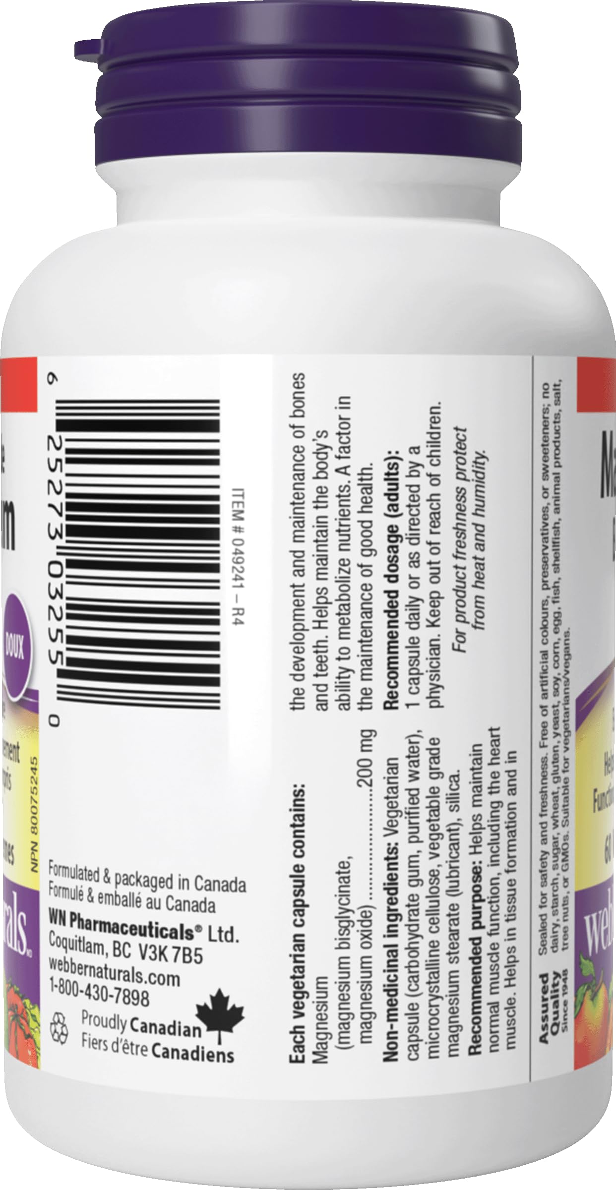 Magnesium Bisglycinate 200 mg Capsules - Highly Absorbable, Gentle Magnesium | Webber Naturals