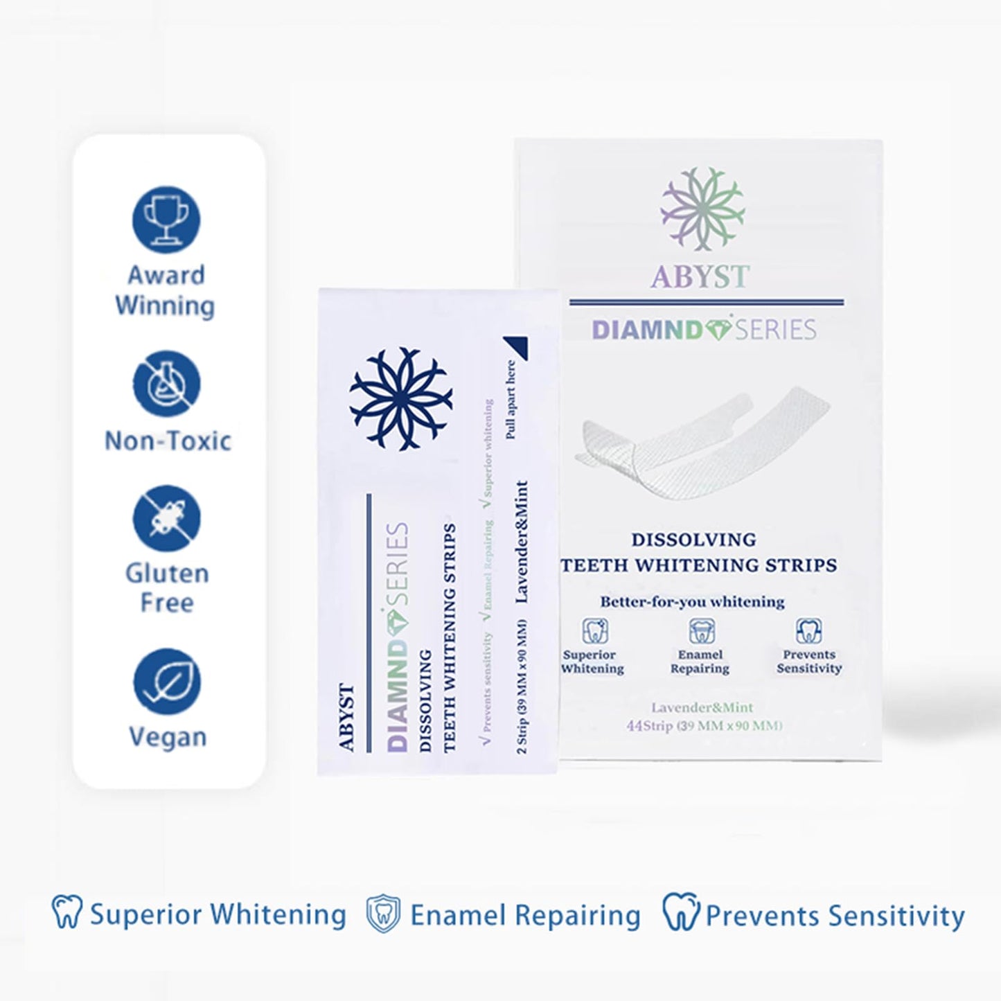ABYST Diamond Dissolving Teeth Whitening Strips – Soft Enamel Safe, 16 Ct