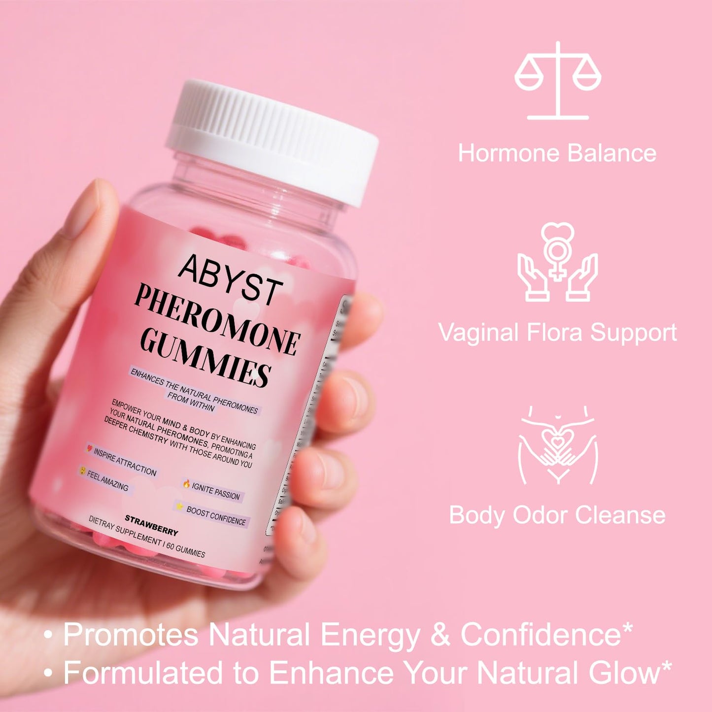 ABYST Pheromone Gummies for Women – 60 Count, Strawberry – Vegan, Gluten-Free & Non-GMO | Social & Confidence Support