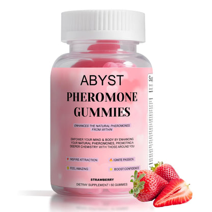 ABYST Pheromone Gummies for Women – 60 Count, Strawberry – Vegan, Gluten-Free & Non-GMO | Social & Confidence Support