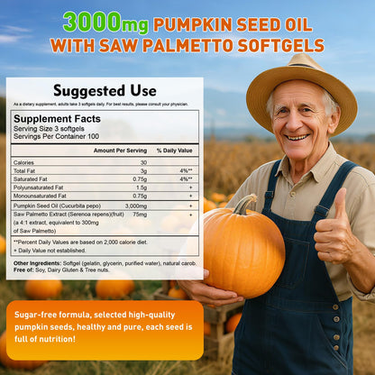 ACBUF Pumpkin Seed Oil + Saw Palmetto Softgels – 3000 mg, Cold-Pressed