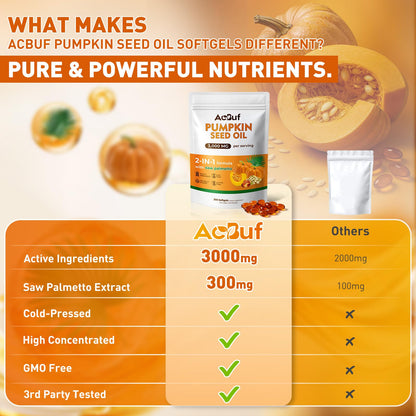 ACBUF Pumpkin Seed Oil with Saw Palmetto – 3000mg per Serving, 300 Softgels