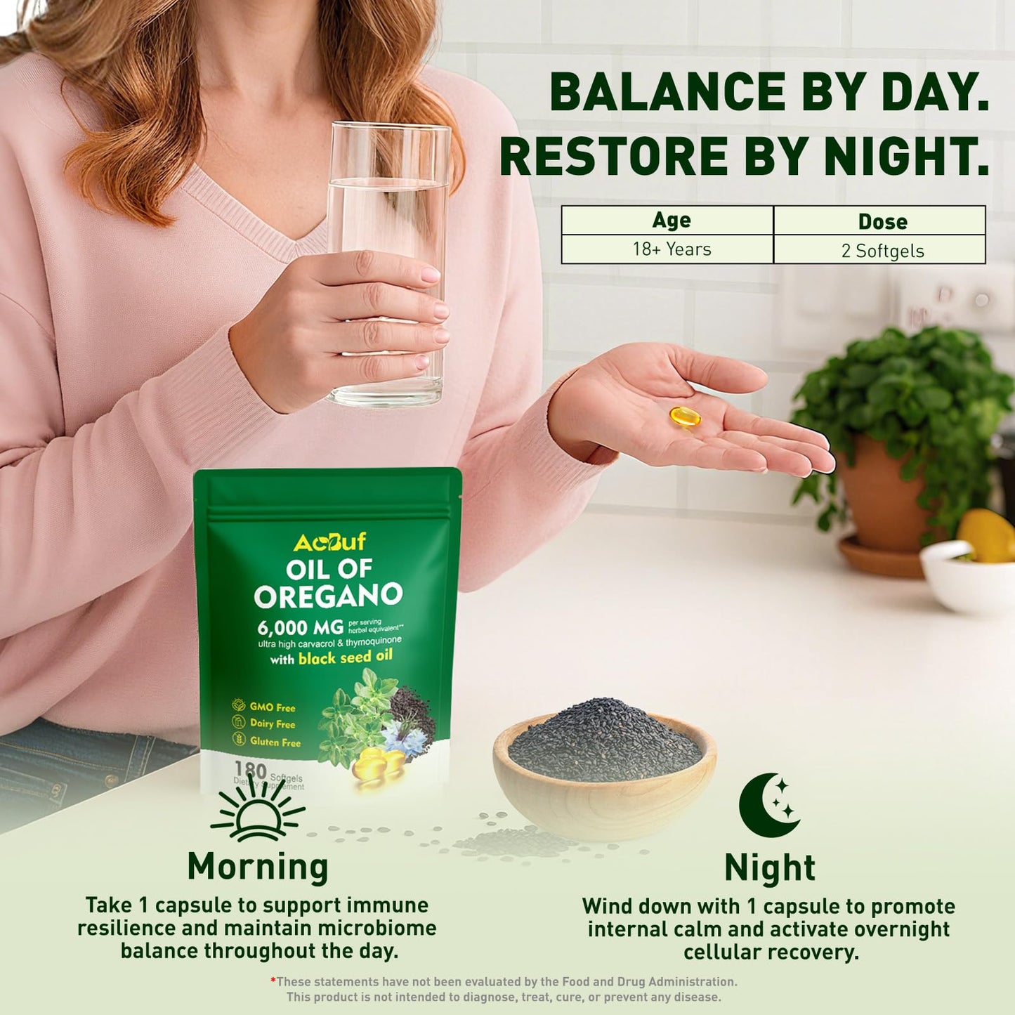 ACBUF Oil of Oregano with Black Seed Oil – 180 Softgels, Organic, 165mg Carvacrol