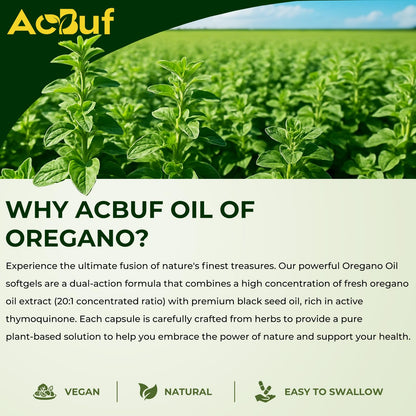 ACBUF Oil of Oregano with Black Seed Oil – 180 Softgels, Organic, 165mg Carvacrol
