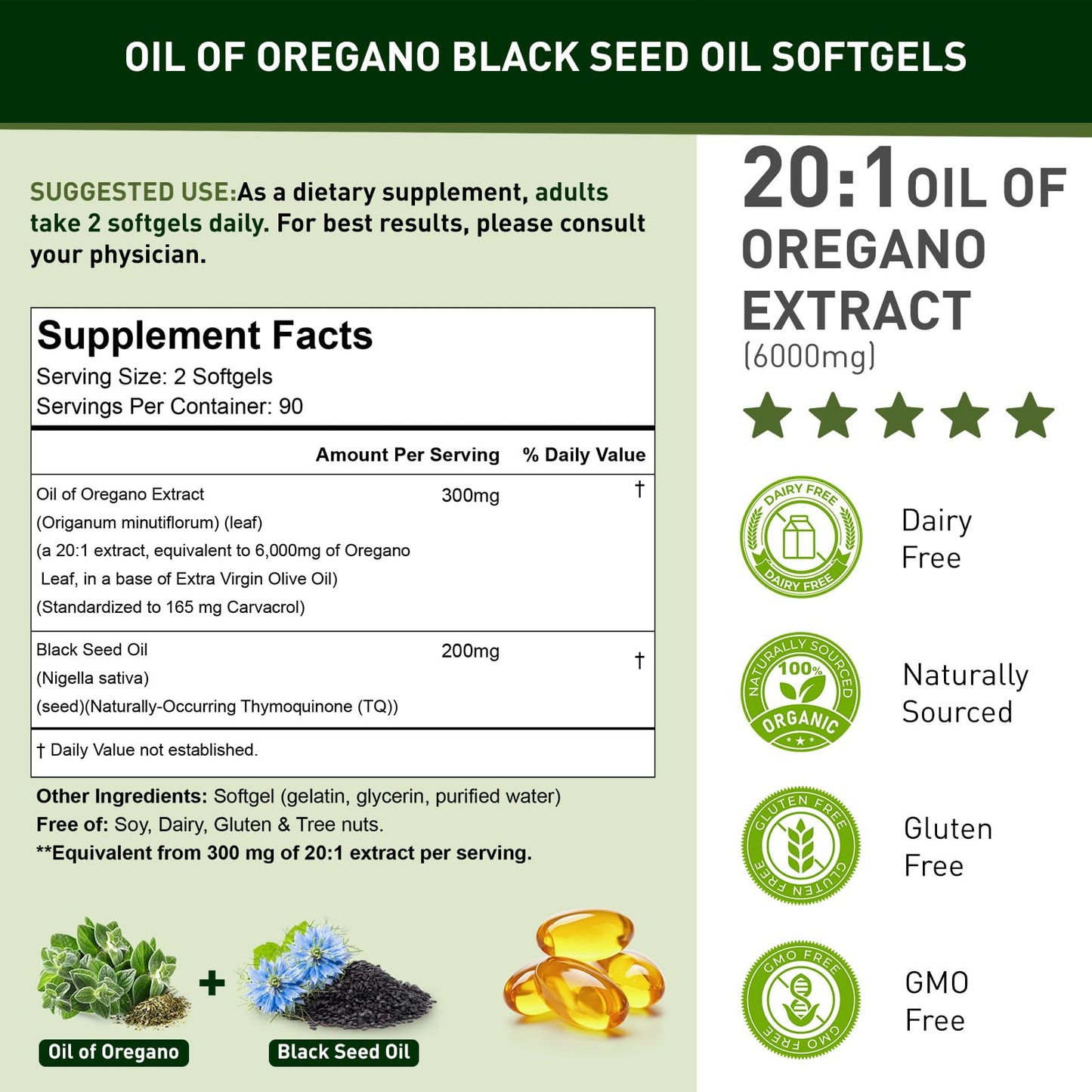 ACBUF Oil of Oregano with Black Seed Oil – 180 Softgels, Organic, 165mg Carvacrol