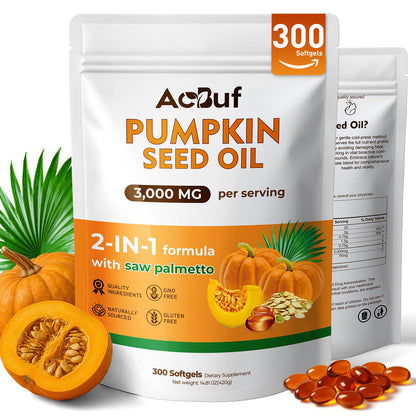 ACBUF Pumpkin Seed Oil + Saw Palmetto Softgels – 3000 mg, Cold-Pressed
