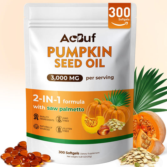 ACBUF Pumpkin Seed Oil with Saw Palmetto – 3000mg per Serving, 300 Softgels BritishVita | Premium UK Vitamins & Wellness Supplements