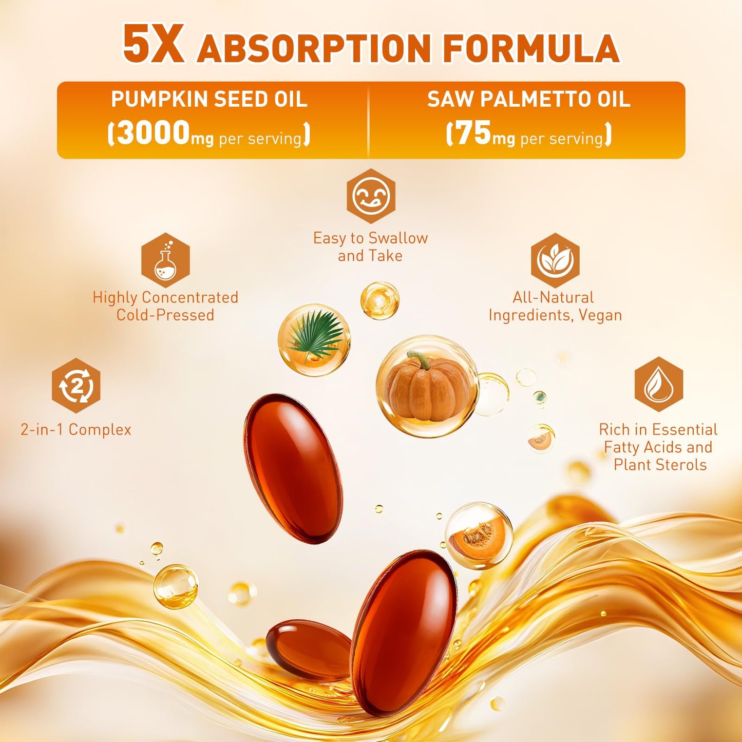 ACBUF Pumpkin Seed Oil with Saw Palmetto – 3000mg per Serving, 300 Softgels