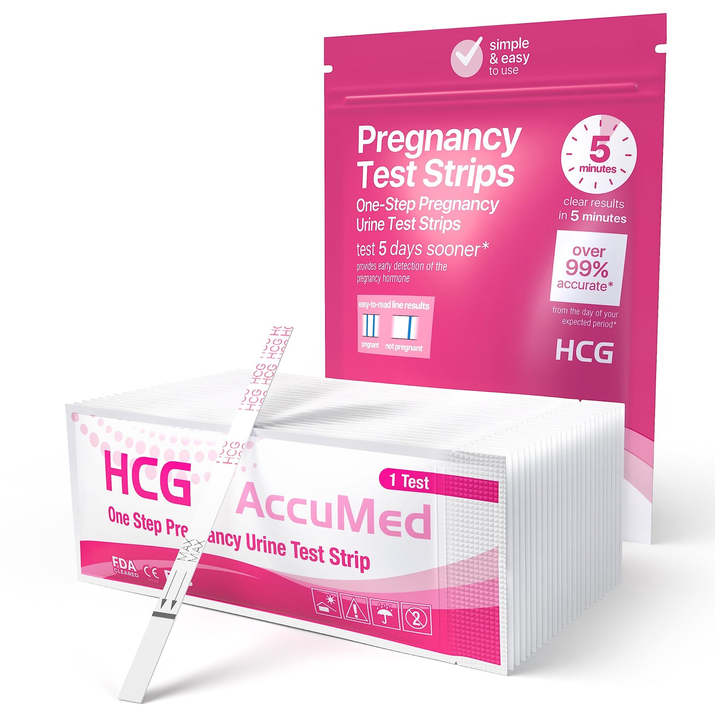 AccuMed Pregnancy Test Strips – 25-Count, Early Home Detection, HCG 25 mIU/mL | Clear Results