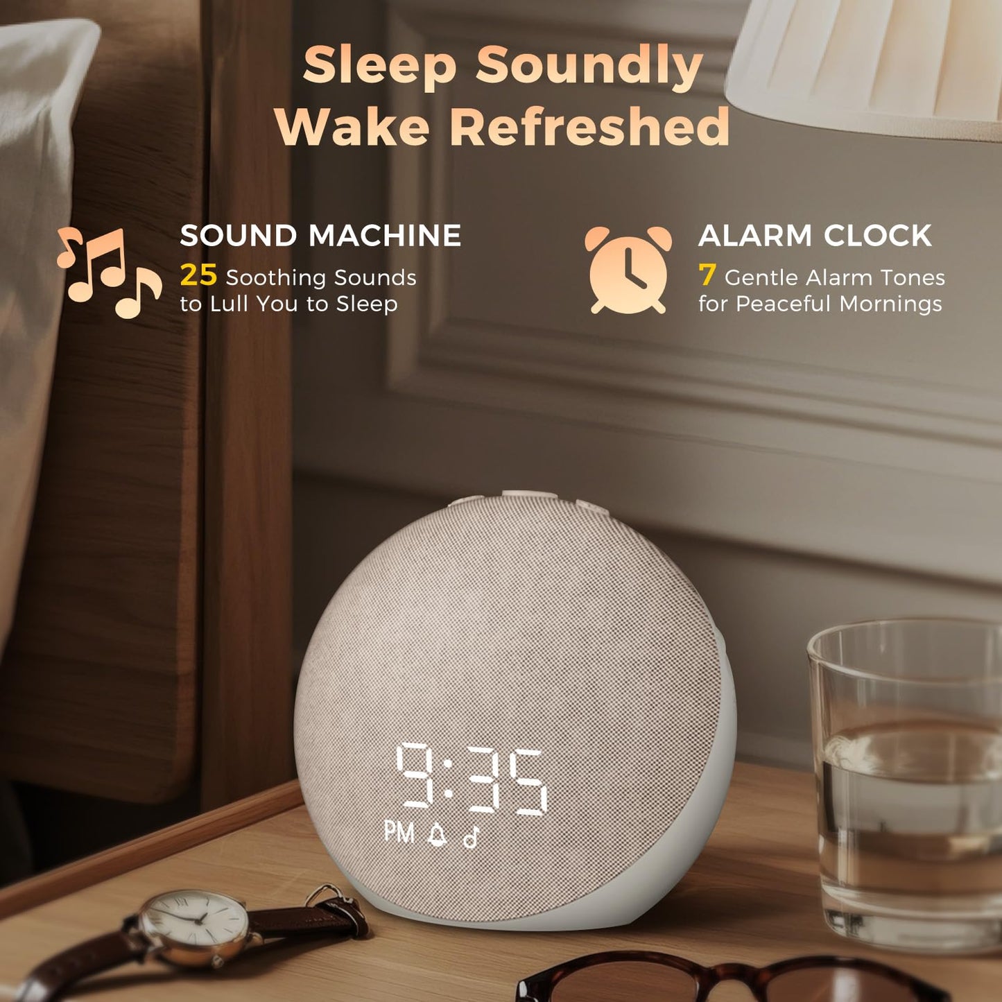 Acedeck Sound Machine Alarm Clock – 25 Sleep Sounds, Gentle Wake, Bluetooth Speaker, Putty