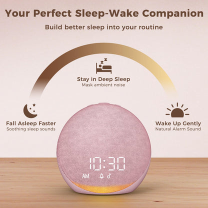 Acedeck Sound Machine Alarm Clock Pink | 25 Sleep Sounds, Gentle Wake, Bluetooth Speaker