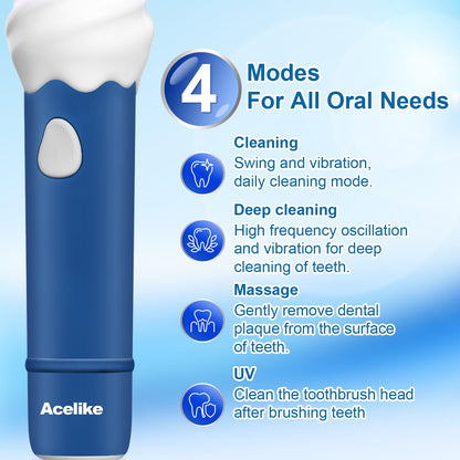 Acelike UV Self-Clean Kids Electric Toothbrush – 4 Modes, 2-Min Timer, 60-Day Charge (Blue)