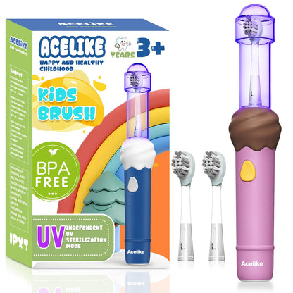 Acelike UV Self-Clean Kids Electric Toothbrush Pink | 4 Modes, 2-Min Timer, Soft Silicone Grip