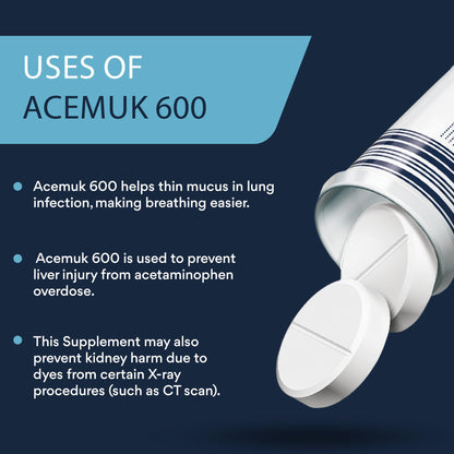 Acemuk NAC 600mg - Supports Respiratory Health, Immunity & Detox (20 Tablets)