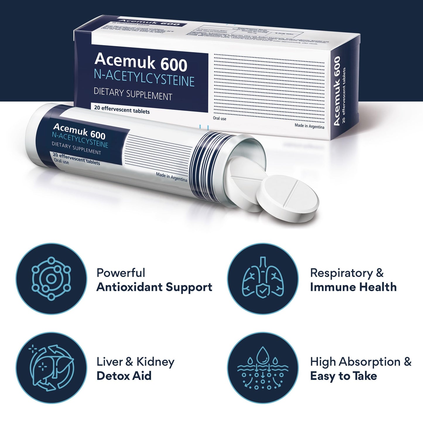 Acemuk NAC 600mg - Supports Respiratory Health, Immunity & Detox (20 Tablets)